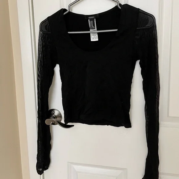 Forever 21 Crop Top w/ Mesh Sleeves - Picture 1 of 2